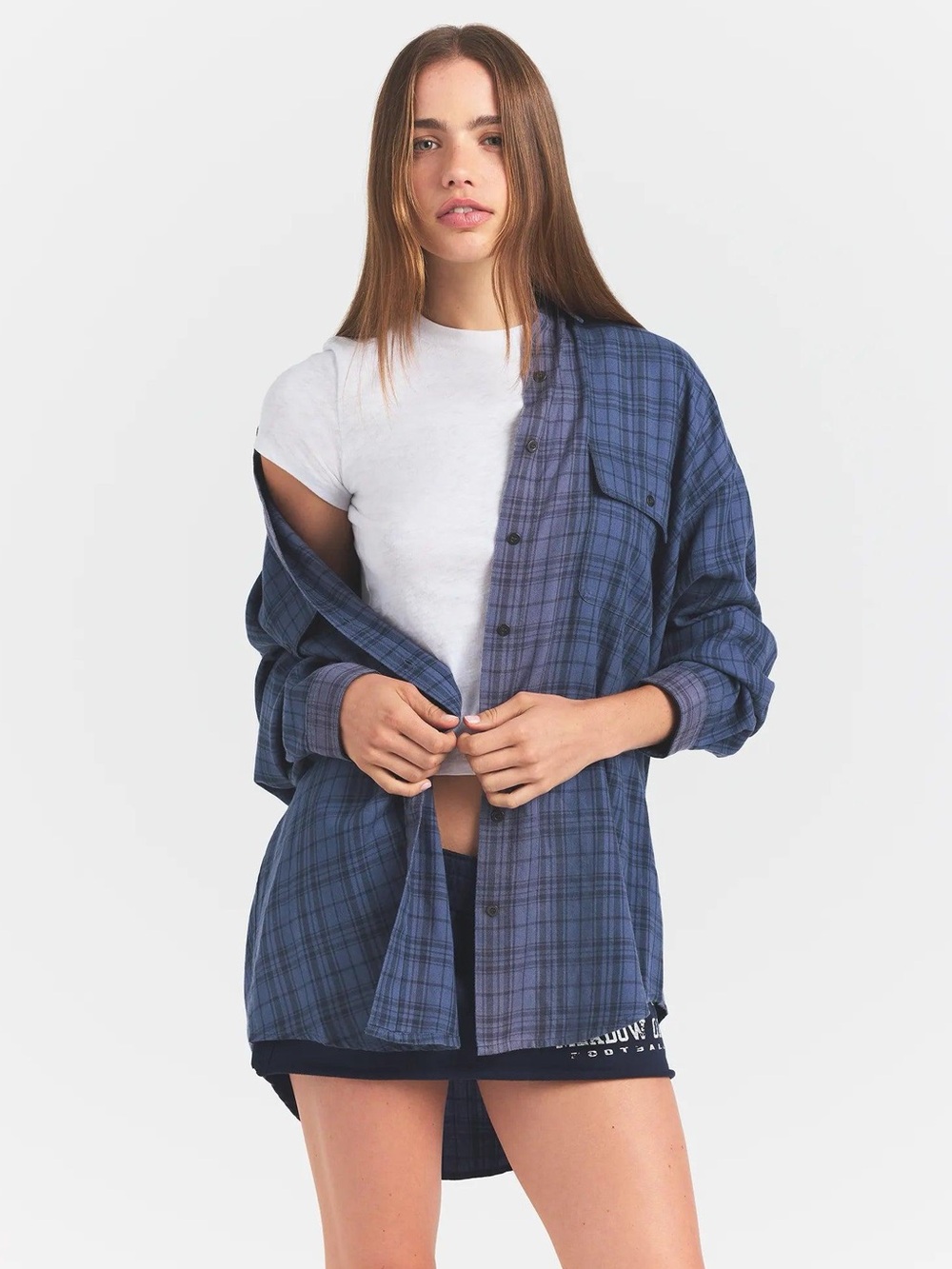 Skims Oversized Shirt Washed Flannel in Blue Sz Small NWT